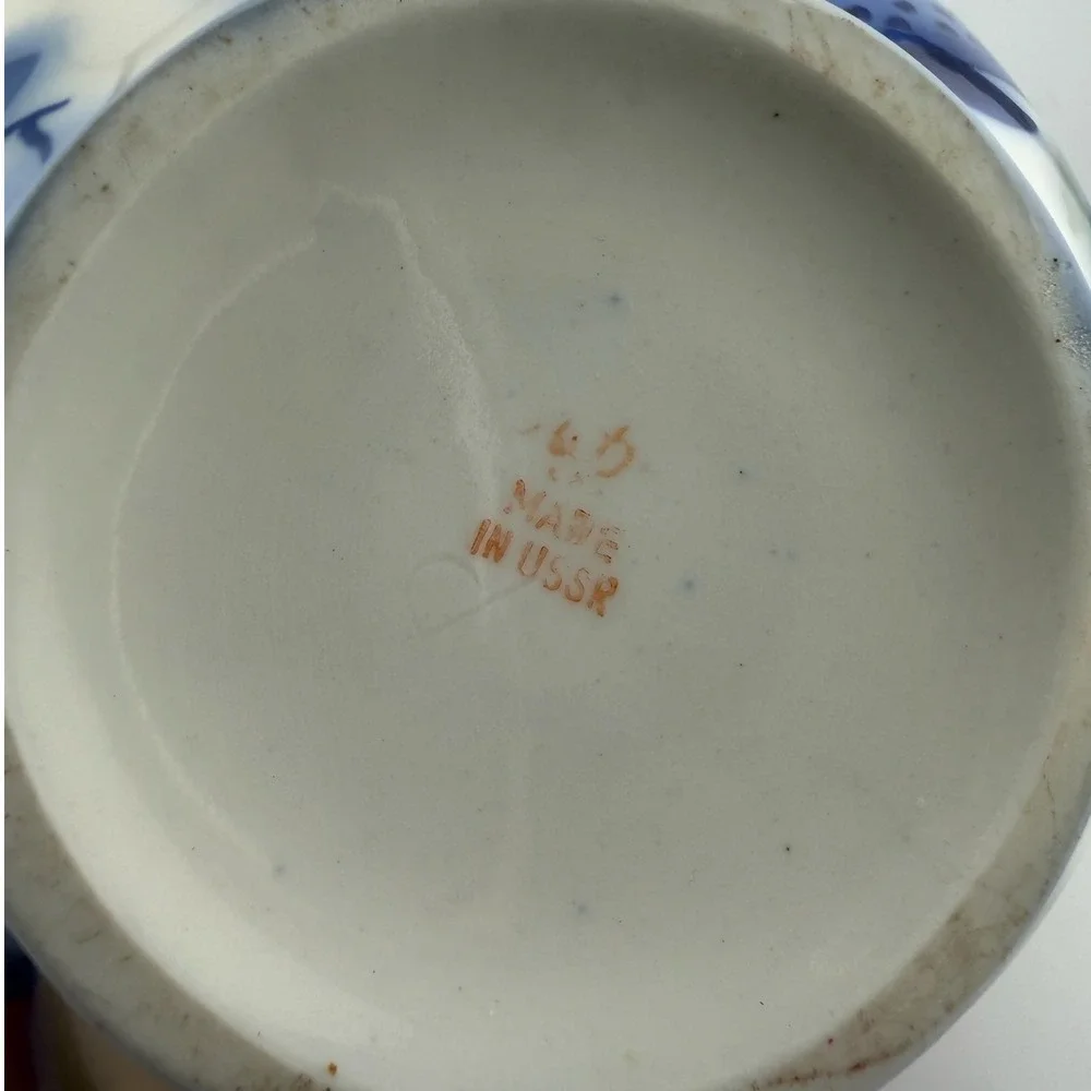 Lomonosov Large Blue & White Porcelain Vase Made in USSR Cobalt Blue Floral